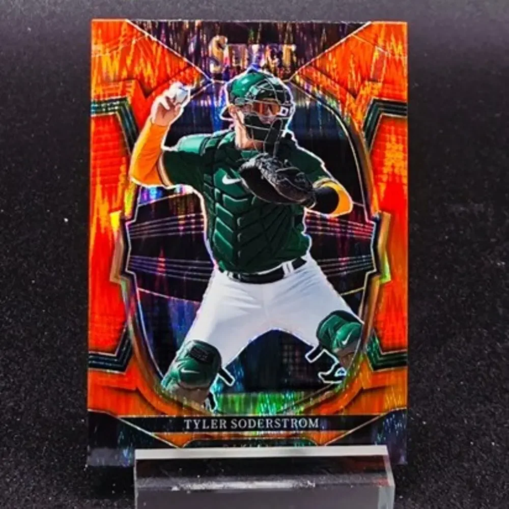 Tyler Soderstrom Orange Flash Prizm Three Hole Rookie Revolution Athletics Star